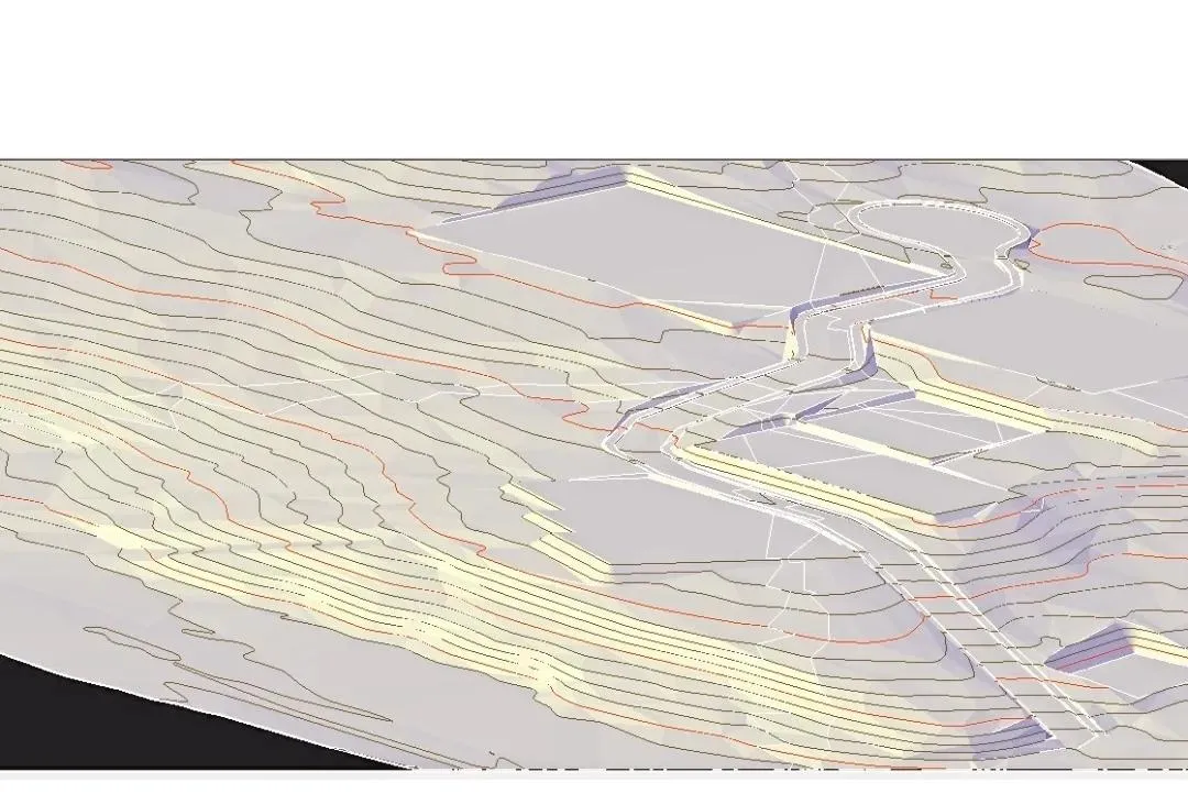 Modelo de superfície com curvas de nível para projeto de terraplenagem